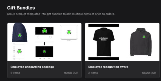 Översikt över gift bundles för välkomstkit till nya medarbetare